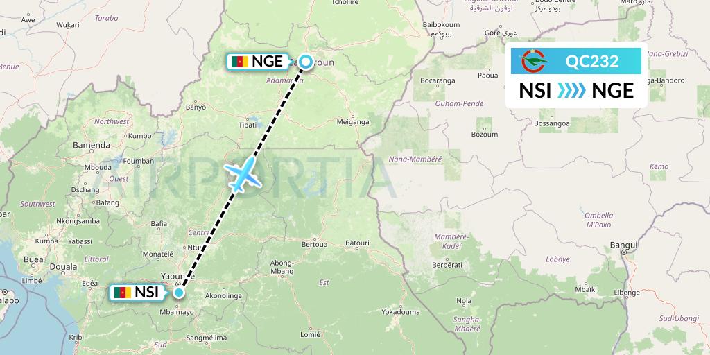 QC232 Camair-Co Flight Map: Yaounde to N'Gaoundere