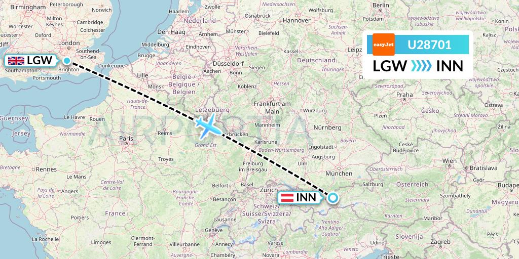U28701 EasyJet Flight Map: London to Innsbruck