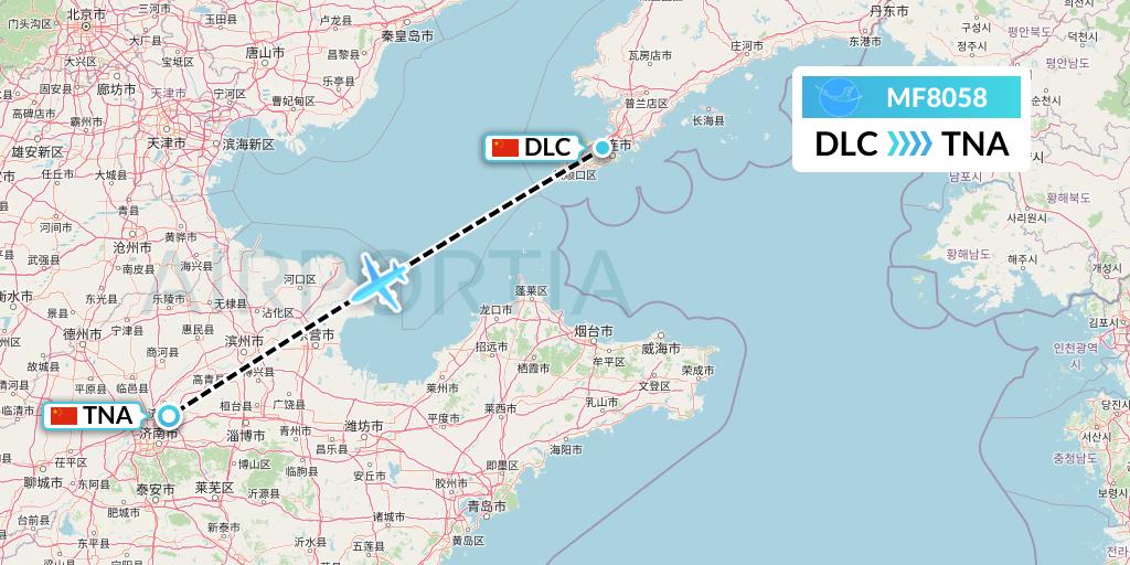 MF8058 Xiamen Airlines Flight Map: Dalian to Jinan