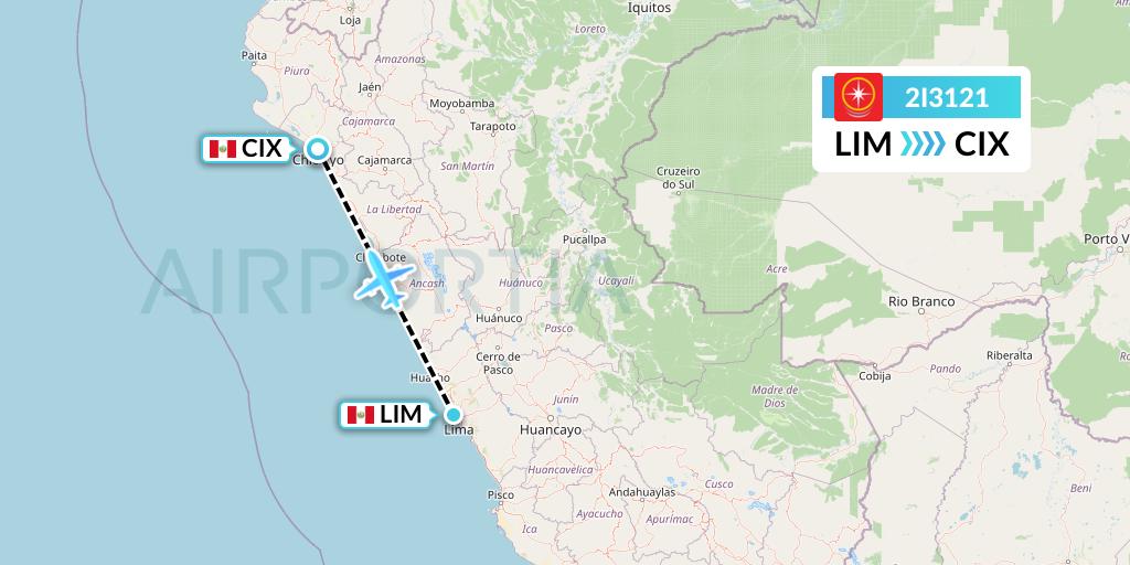 2I3121 Star Peru Flight Map: Lima to Chiclayo
