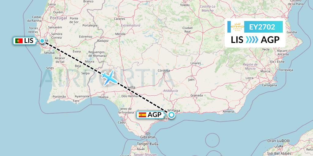 EY2702 Etihad Airways Flight Map: Lisbon to Malaga