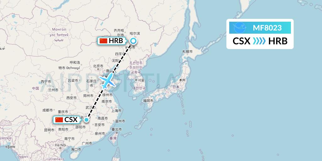 MF8023 Xiamen Airlines Flight Map: Changsha to Harbin