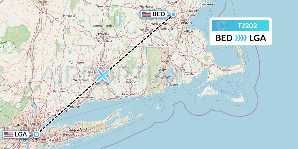 TJ202 Tradewind Aviation Flight Map: Bedford to New York