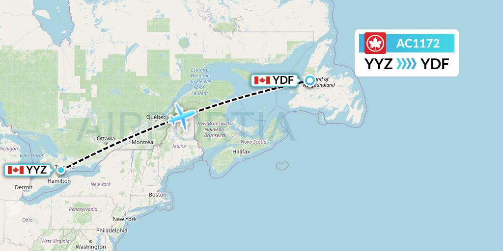 AC1172 Air Canada Flight Map: Toronto to Deer Lake