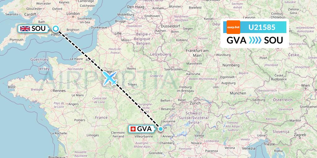 U21585 EasyJet Flight Map: Geneva to Southampton