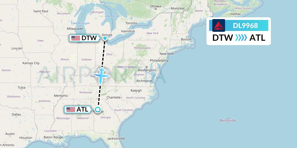 DL9968 Delta Air Lines Flight Map: Detroit to Atlanta