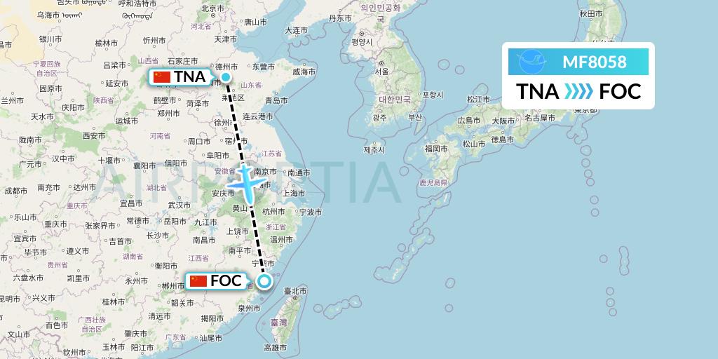 MF8058 Xiamen Airlines Flight Map: Jinan to Fuzhou