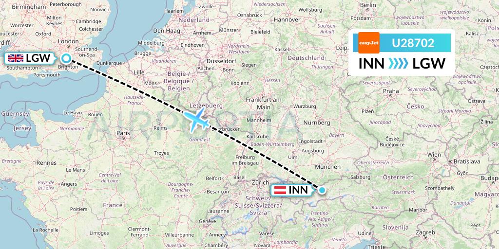 U28702 EasyJet Flight Map: Innsbruck to London