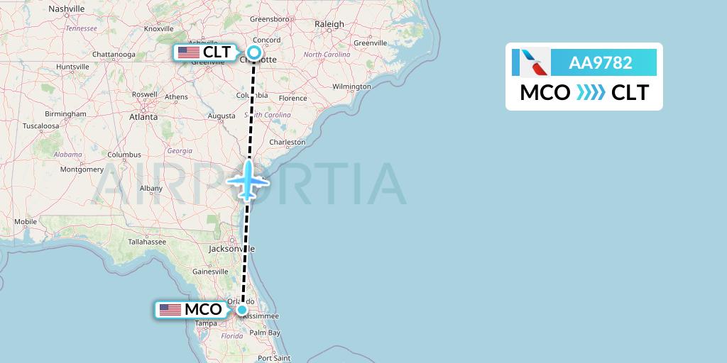 AA9782 American Airlines Flight Map: Orlando to Charlotte