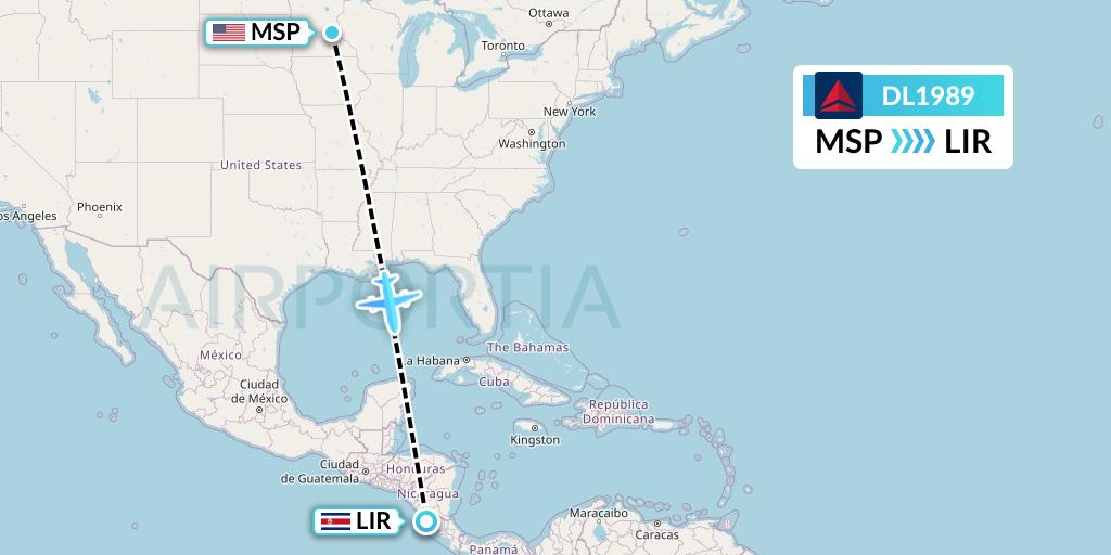 DL1989 Delta Air Lines Flight Map: Minneapolis to Liberia