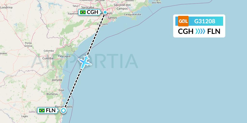 G31208 GOL Transportes Aeros Flight Map: Sao Paulo to Florianopolis