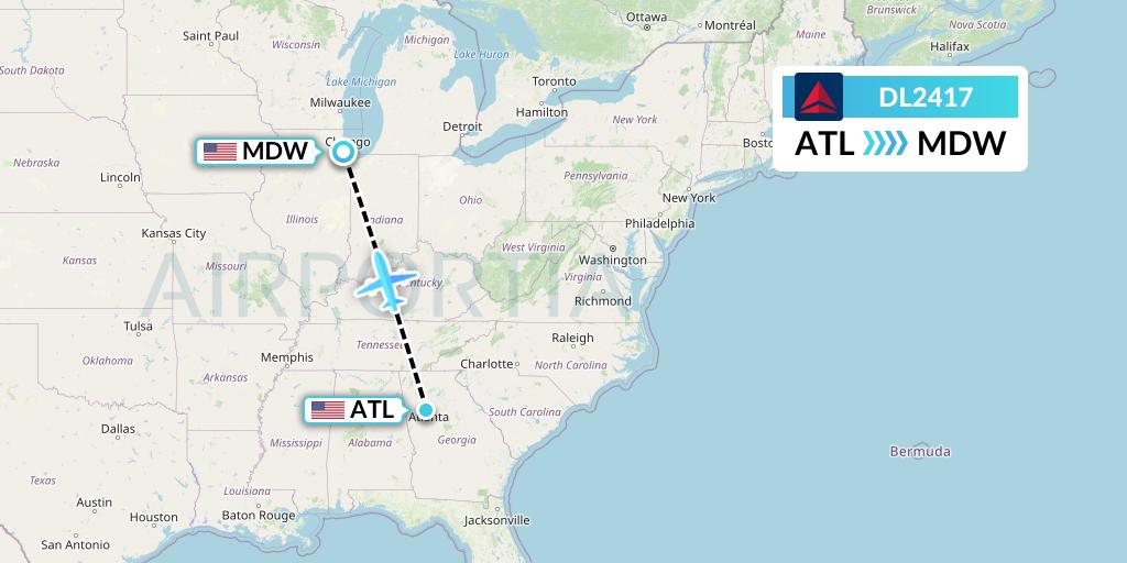 DL2417 Delta Air Lines Flight Map: Atlanta to Chicago