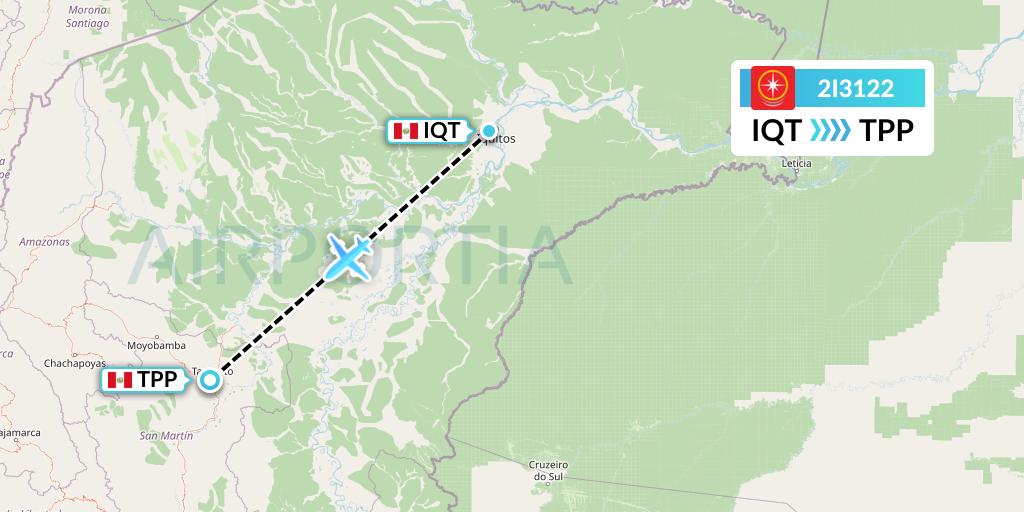 2I3122 Star Peru Flight Map: Iquitos to Tarapoto