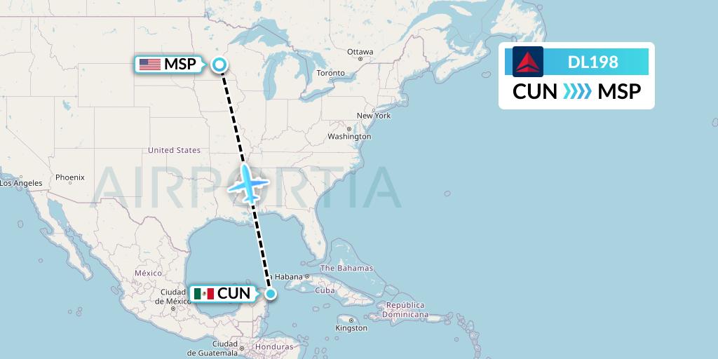 DL198 Delta Air Lines Flight Map: Cancun to Minneapolis