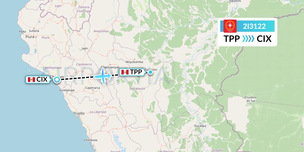 2I3122 Star Peru Flight Map: Tarapoto to Chiclayo