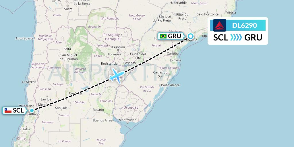DL6290 Delta Air Lines Flight Map: Santiago to Sao Paulo