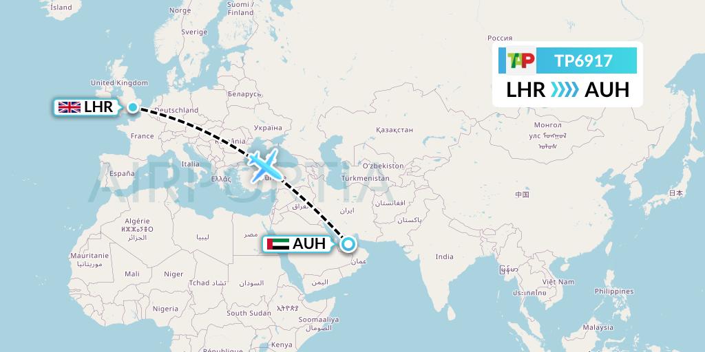TP6917 TAP Portugal Flight Map: London to Abu Dhabi