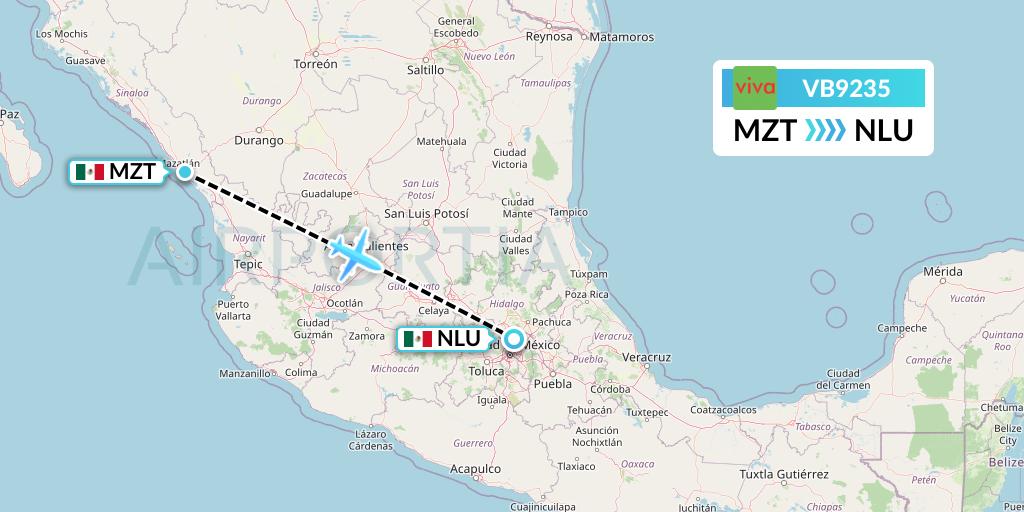 VB9235 VivaAerobus Flight Map: Mazatlan to Reyes Acozac