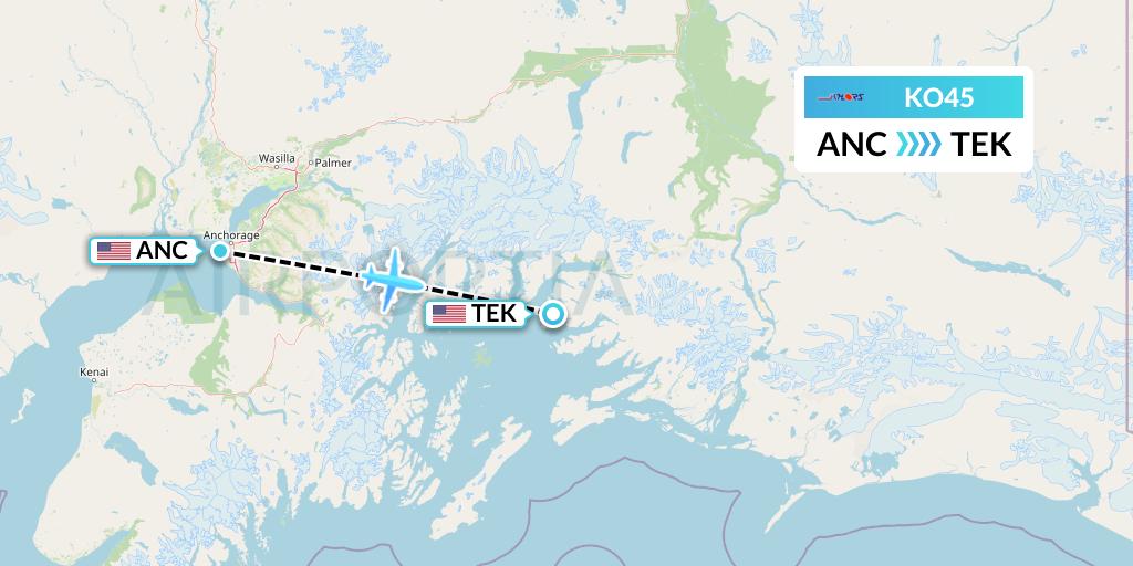 KO45 Komiaviatrans Flight Map: Anchorage to Tatitlek