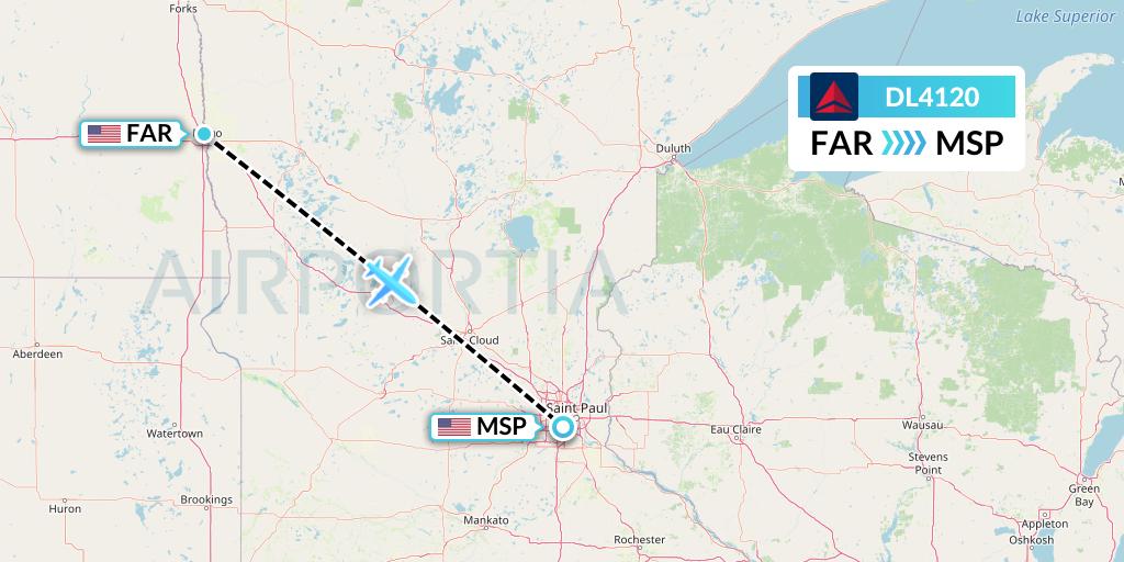 DL4120 Delta Air Lines Flight Map: Fargo to Minneapolis
