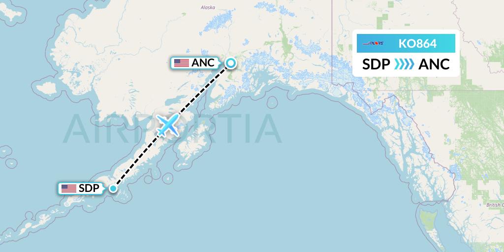 KO864 Komiaviatrans Flight Map: Sand Point to Anchorage