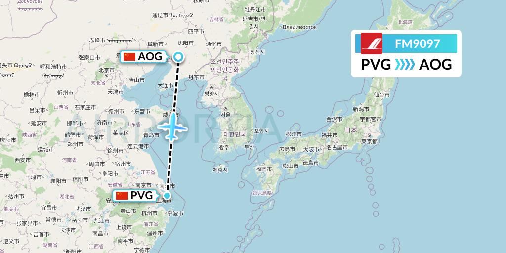 FM9097 Shanghai Airlines Flight Map: Shanghai to Anshan