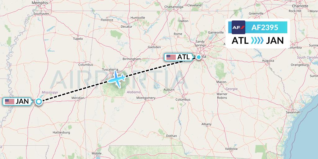 AF2395 Air France Flight Map: Atlanta to Jackson