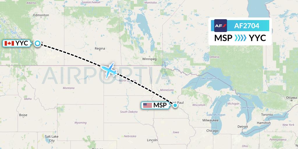 AF2704 Air France Flight Map: Minneapolis to Calgary
