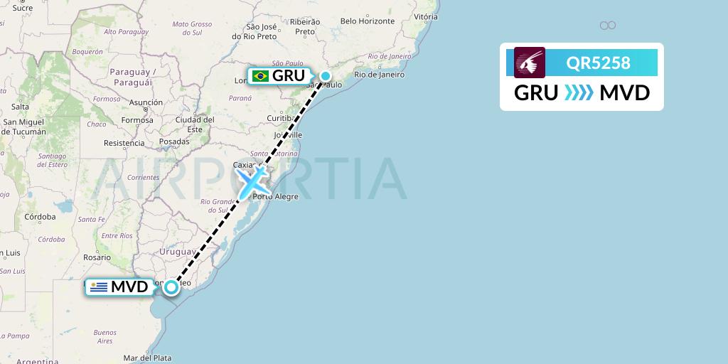 QR5258 Qatar Airways Flight Map: Sao Paulo to Montevideo