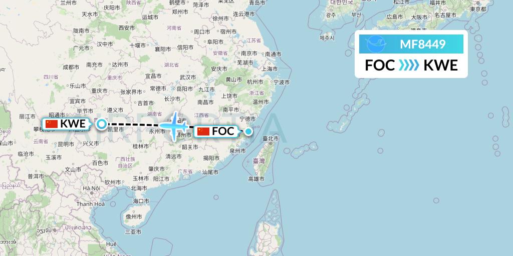 MF8449 Xiamen Airlines Flight Map: Fuzhou to Guiyang