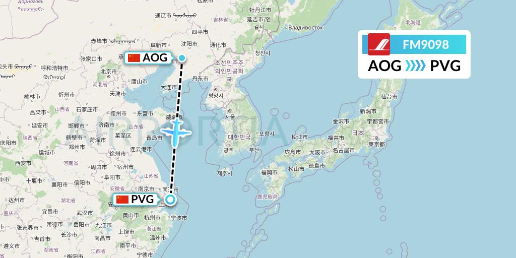 FM9098 Shanghai Airlines Flight Map: Anshan to Shanghai