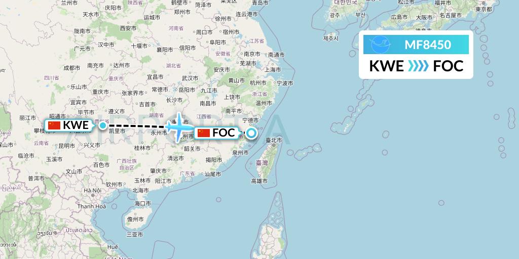 MF8450 Xiamen Airlines Flight Map: Guiyang to Fuzhou