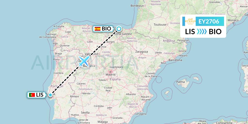 EY2706 Etihad Airways Flight Map: Lisbon to Bilbao