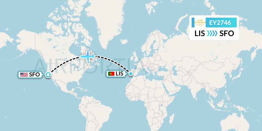 EY2746 Etihad Airways Flight Map: Lisbon to San Francisco