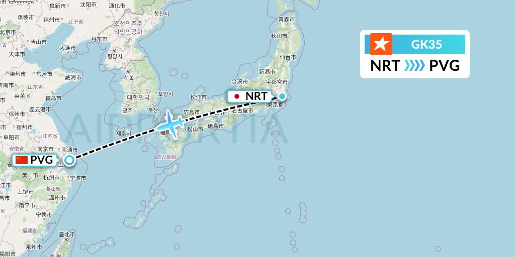 GK35 JetStar Japan Flight Map: Tokyo to Shanghai