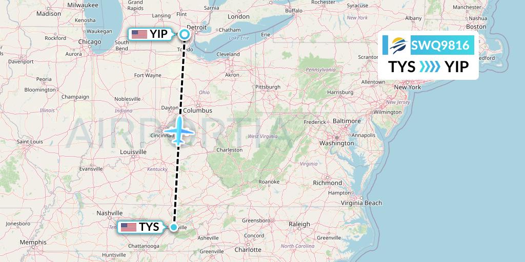 SWQ9816 Flight Status Swift Air Knoxville to Detroit (WQ9816)