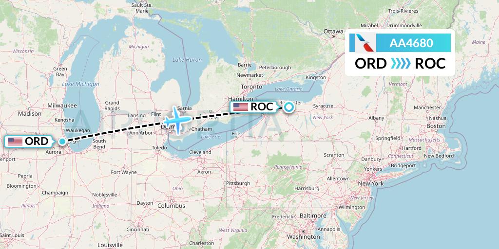 AA4680 American Airlines Flight Map: Chicago to Rochester