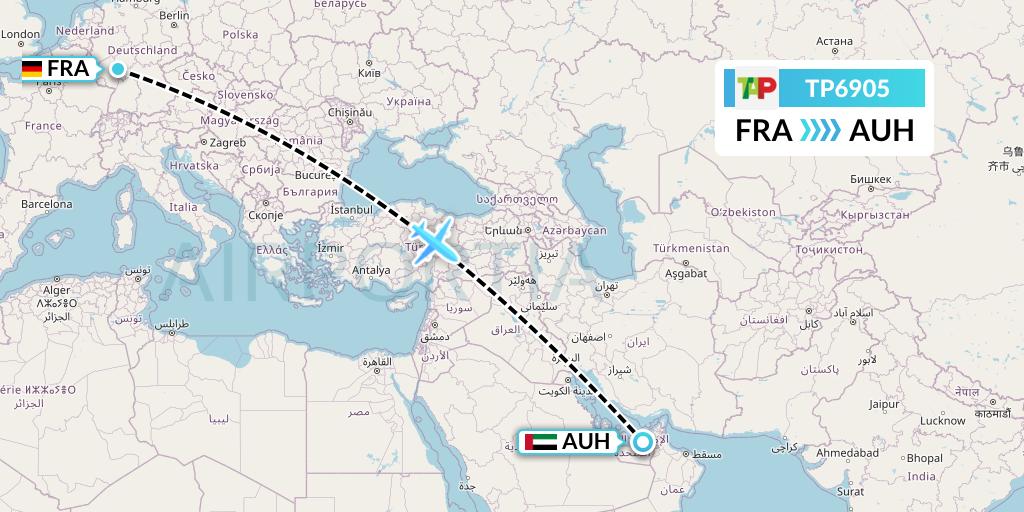 TP6905 TAP Portugal Flight Map: Frankfurt to Abu Dhabi