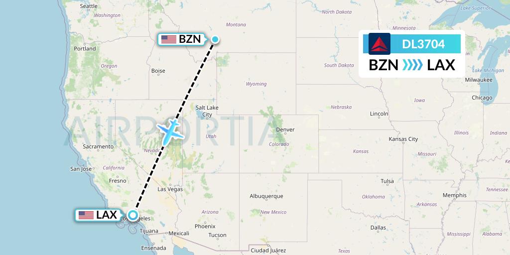 DL3704 Delta Air Lines Flight Map: Bozeman to Los Angeles