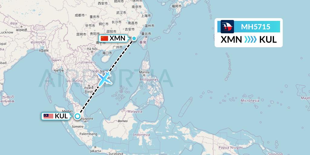MH5715 Malaysia Airlines Flight Map: Xiamen to Kuala Lumpur