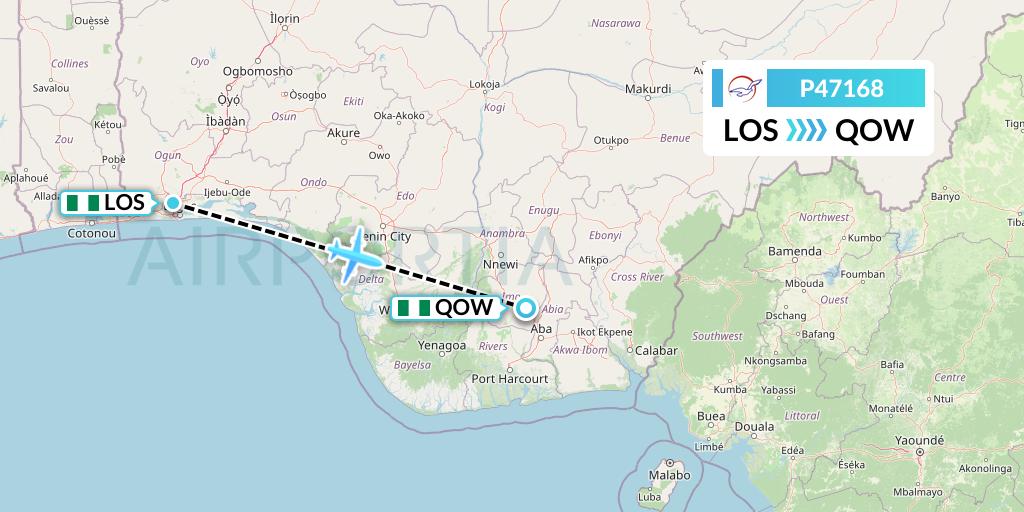 P47168 Air Peace Flight Map: Lagos to Owerri