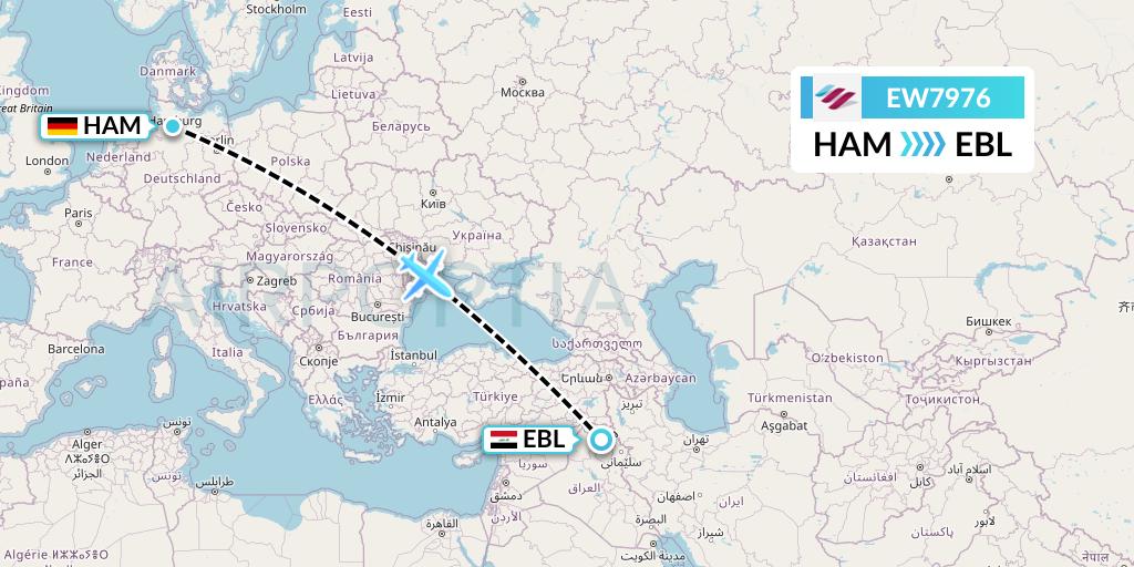 EW7976 Eurowings Flight Map: Hamburg to Arbil