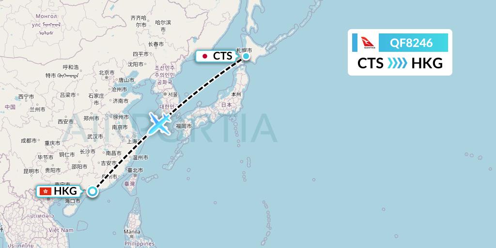 QF8246 Qantas Flight Map: Sapporo to Hong Kong