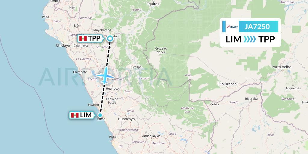 JA7250 JetSMART Flight Map: Lima to Tarapoto