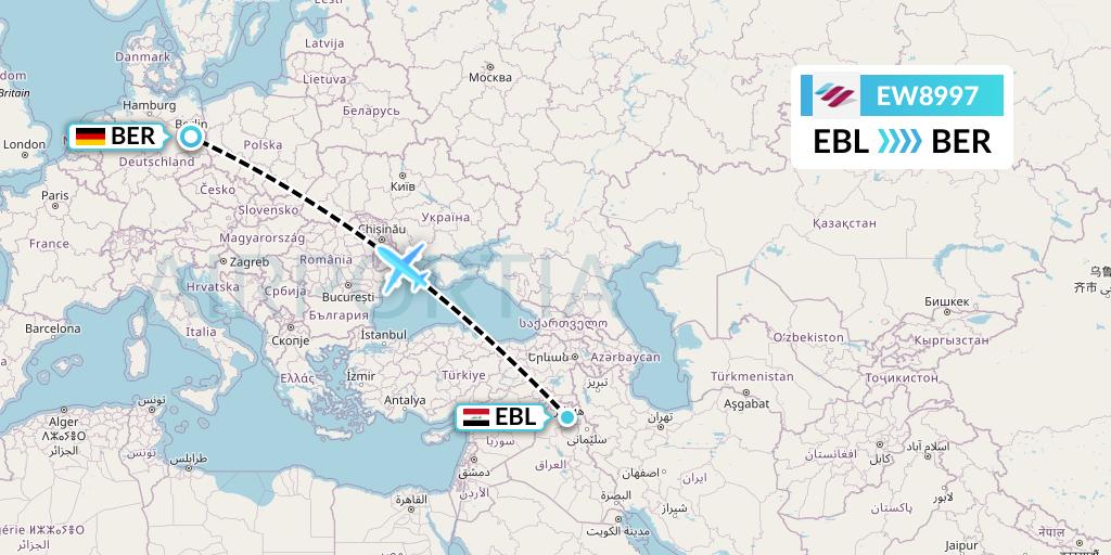 EW8997 Eurowings Flight Map: Arbil to Berlin