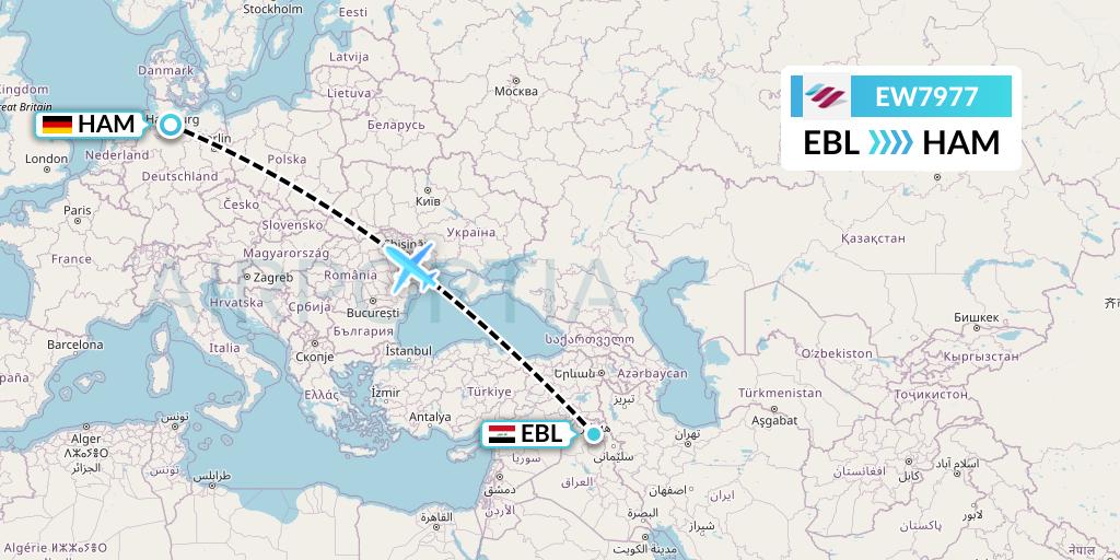 EW7977 Eurowings Flight Map: Arbil to Hamburg