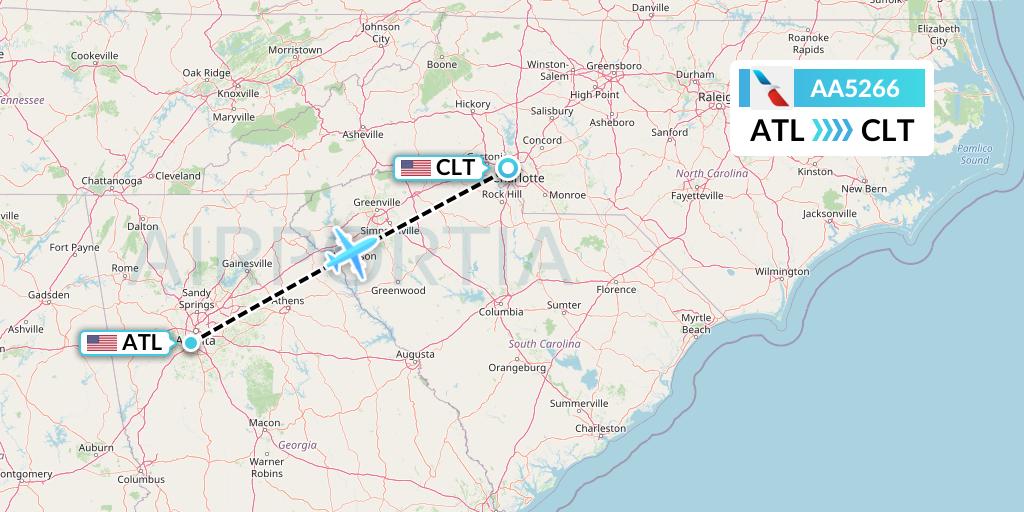 AA5266 American Airlines Flight Map: Atlanta to Charlotte