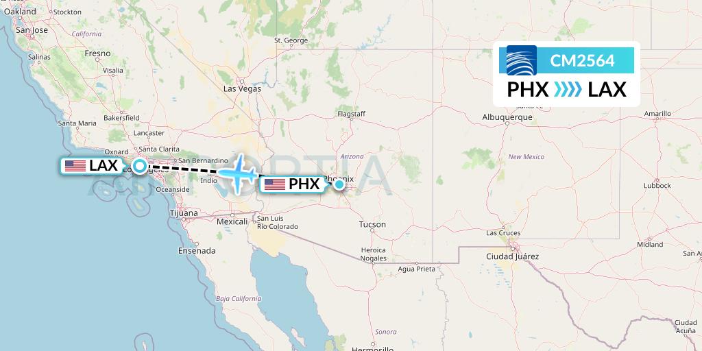 CM2564 Copa Airlines Flight Map: Phoenix to Los Angeles