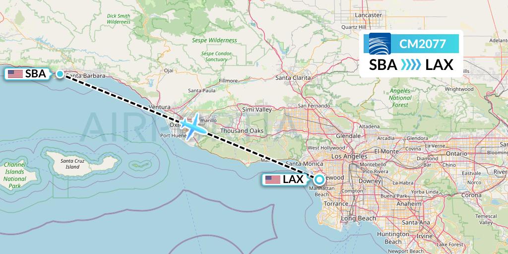 CM2077 Copa Airlines Flight Map: Santa Barbara to Los Angeles