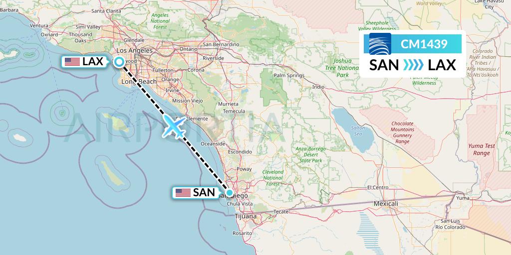 CM1439 Copa Airlines Flight Map: San Diego to Los Angeles